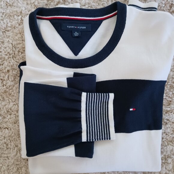 Tommy Hilfiger Men's Knit Crew-Neck Pullover Sweater Blue White Size X Large - Picture 1 of 7